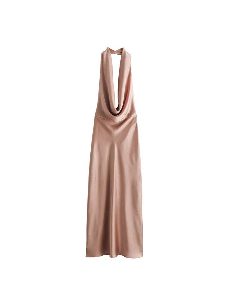 Halter Cowl Neck Backless Maxi Dress