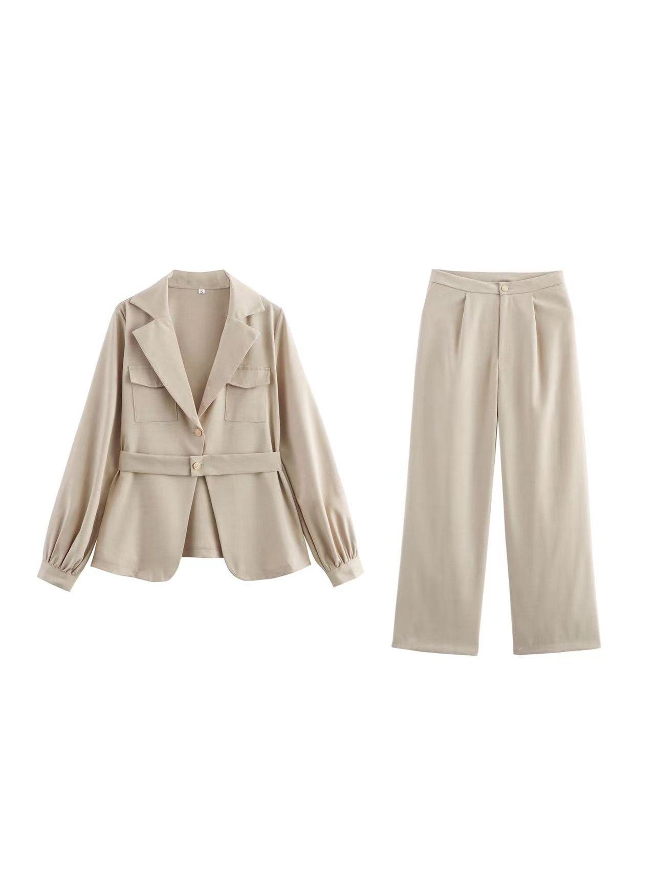 Puff Sleeves Blazer With Belt & Pant Coord Set
