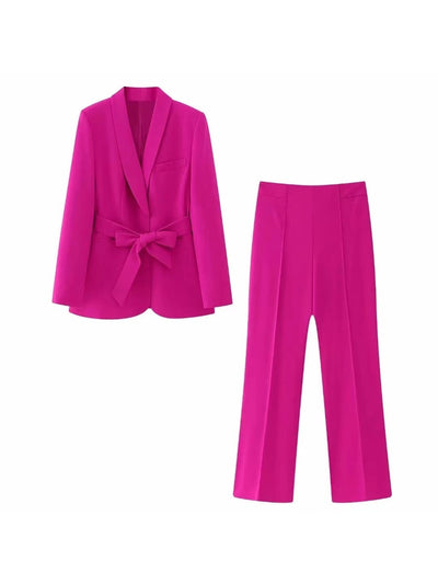 Pink Tied Blazer & Pant Coord Set