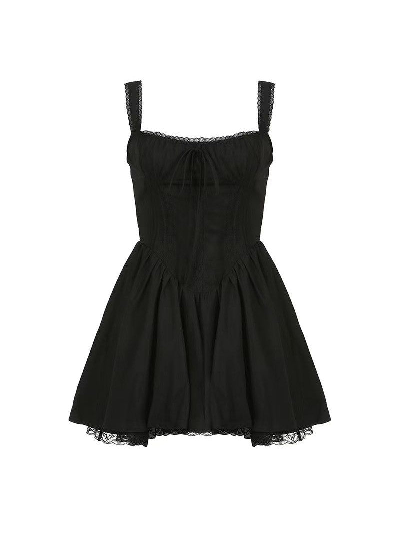 Shoulder Strap Square Neck Flare Short Dress