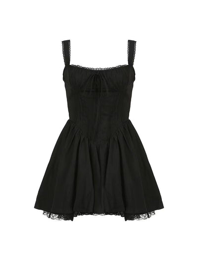 Shoulder Strap Square Neck Flare Short Dress