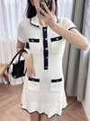 Knitted Collar Short Dress With Pockets