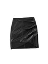 PU Leather Ruched Short Skirt