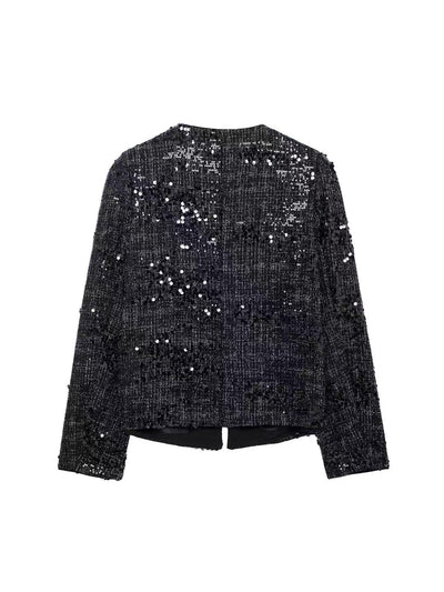 Tweed Rhinestone Button Sequins Blazer