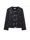 Tweed Rhinestone Button Sequins Blazer