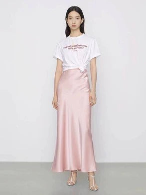 High Waist Satin Ankle Length Long Skirt