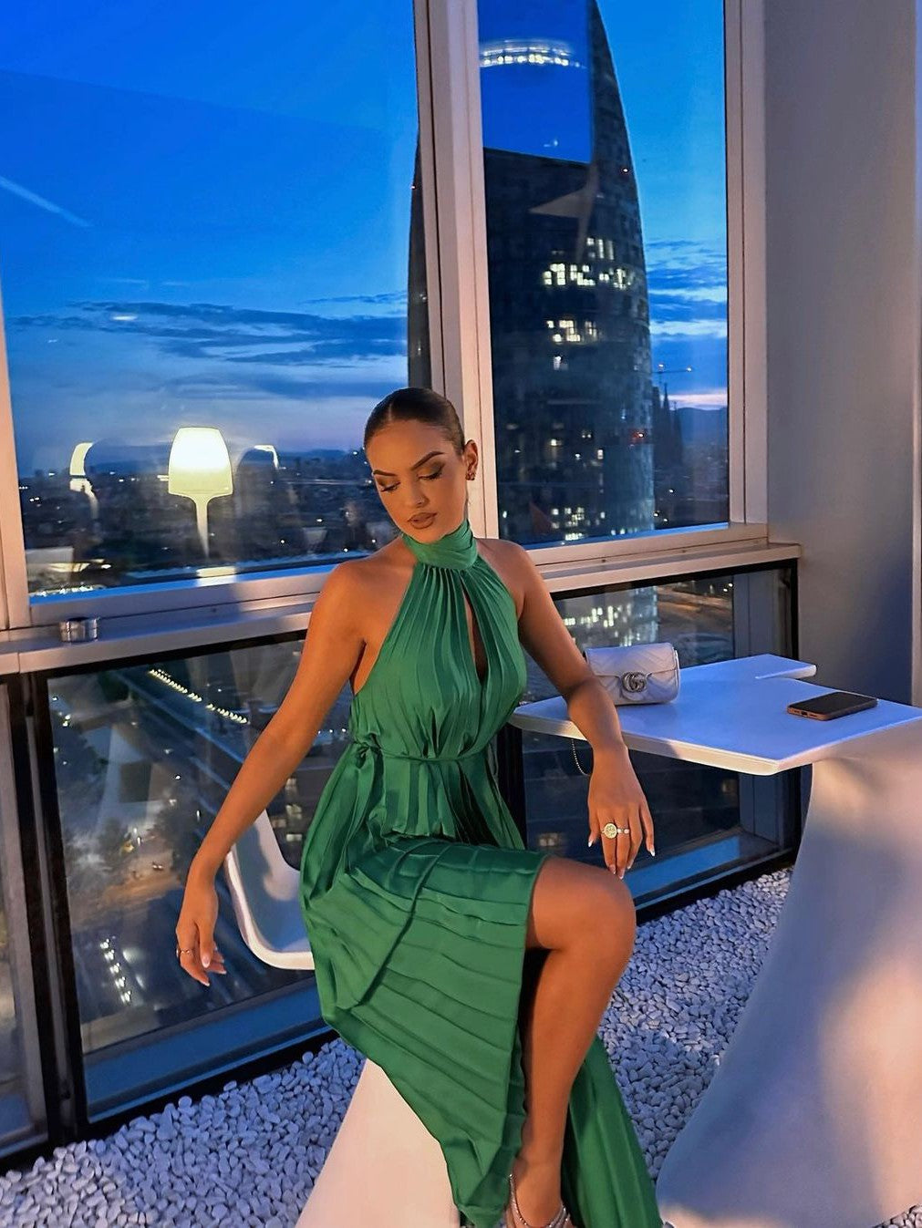 Semaya Halterneck Backless Pleated Dress