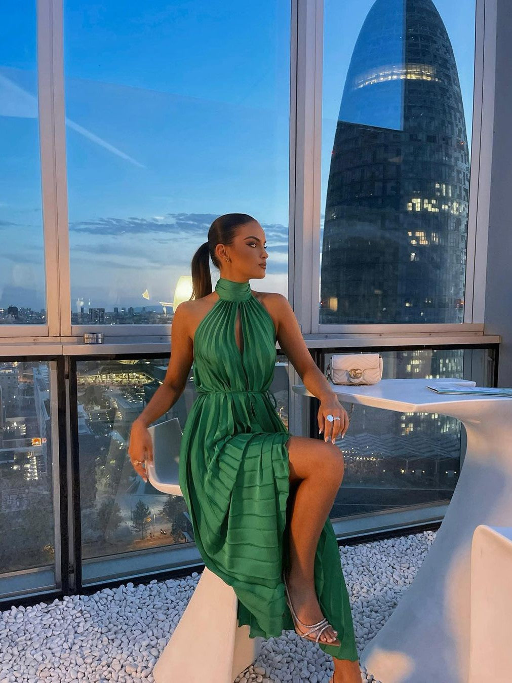 Semaya Halterneck Backless Pleated Dress