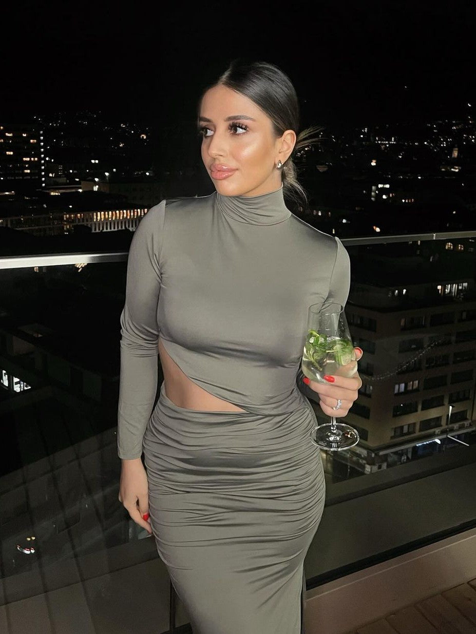 High Neck Cutout Long Slit Dress