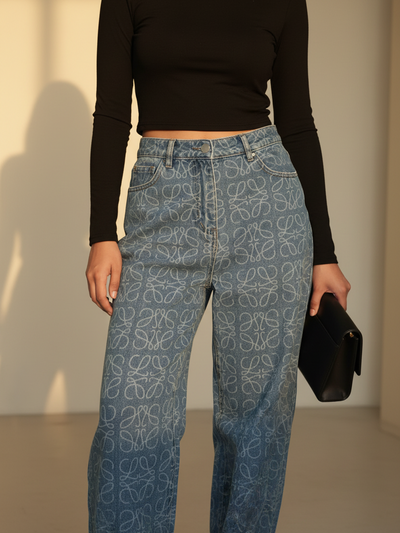 Scribble Print Denim Pants