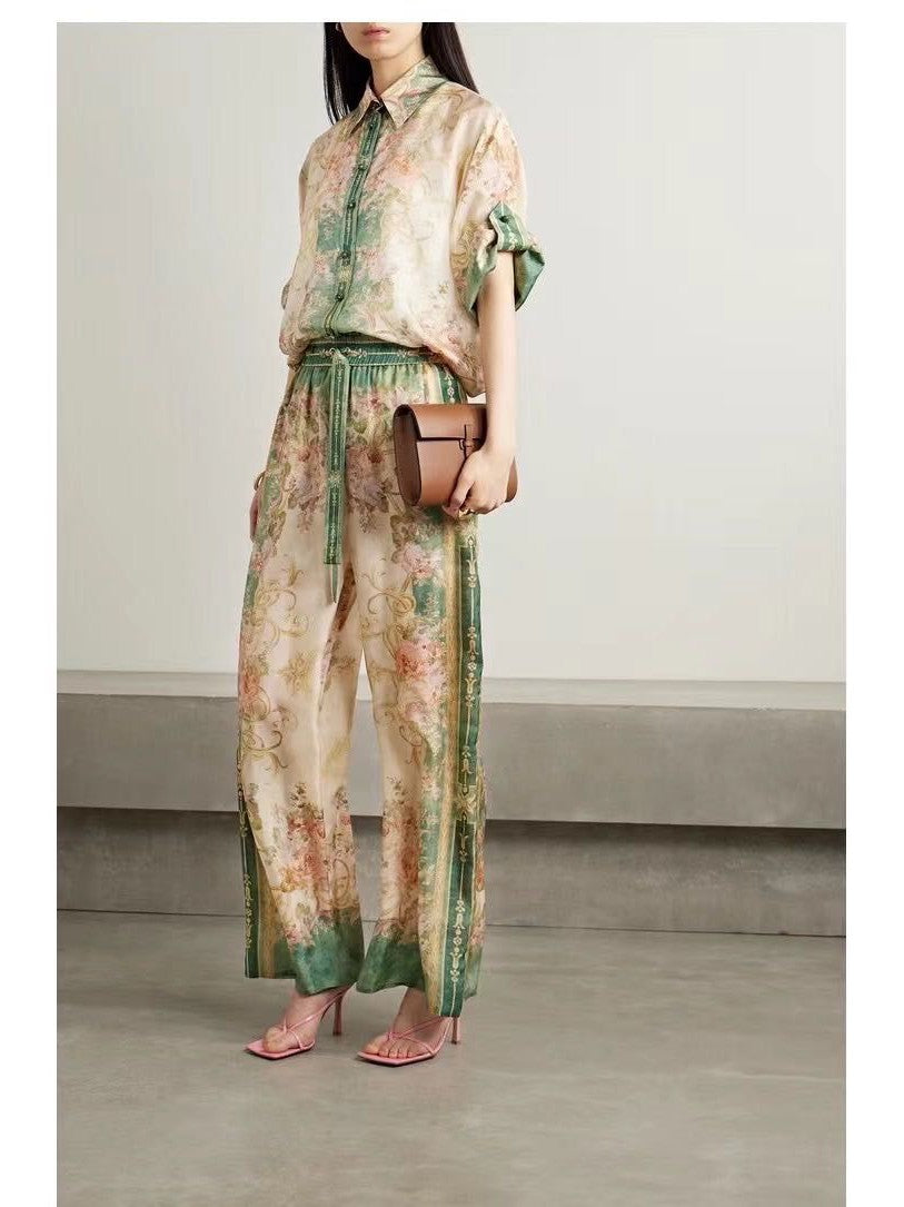 Vintage Print Shirt And Pant Coord Set