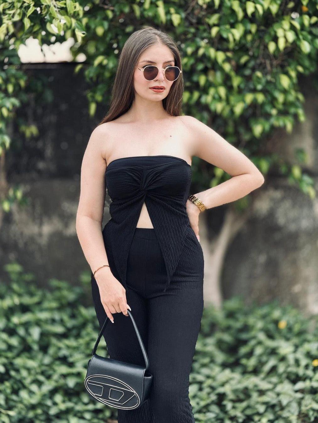 Bandeau Crop Tube Top & Wide Leg Pants Coord Set