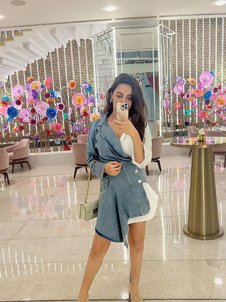 asymmetrical denim shirt dress Loewe Asymmetric Shirt Dress in Light Denim