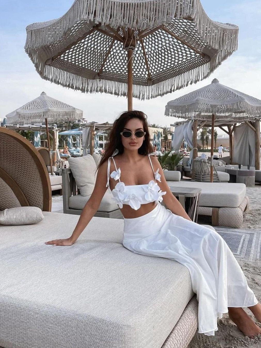 3D Floral Applique Vest Lace up Top