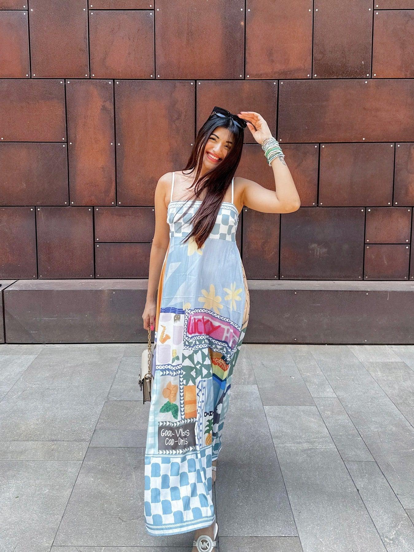 Boho Beach Print Sundress Dress