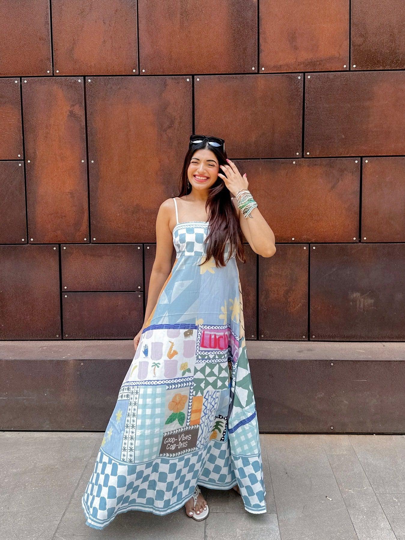 Boho Beach Print Sundress Dress