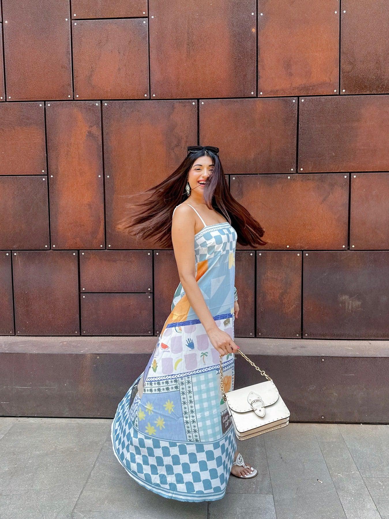 Boho Beach Print Sundress Dress