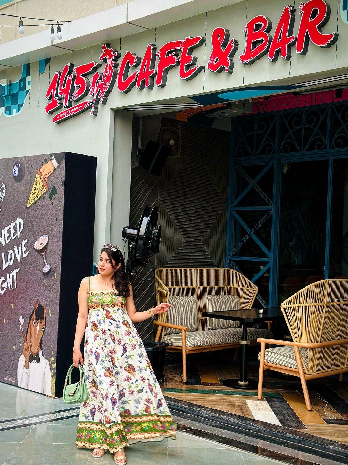 Floral Bird Graffiti Print Midi Sundress Beach Dress Ivory