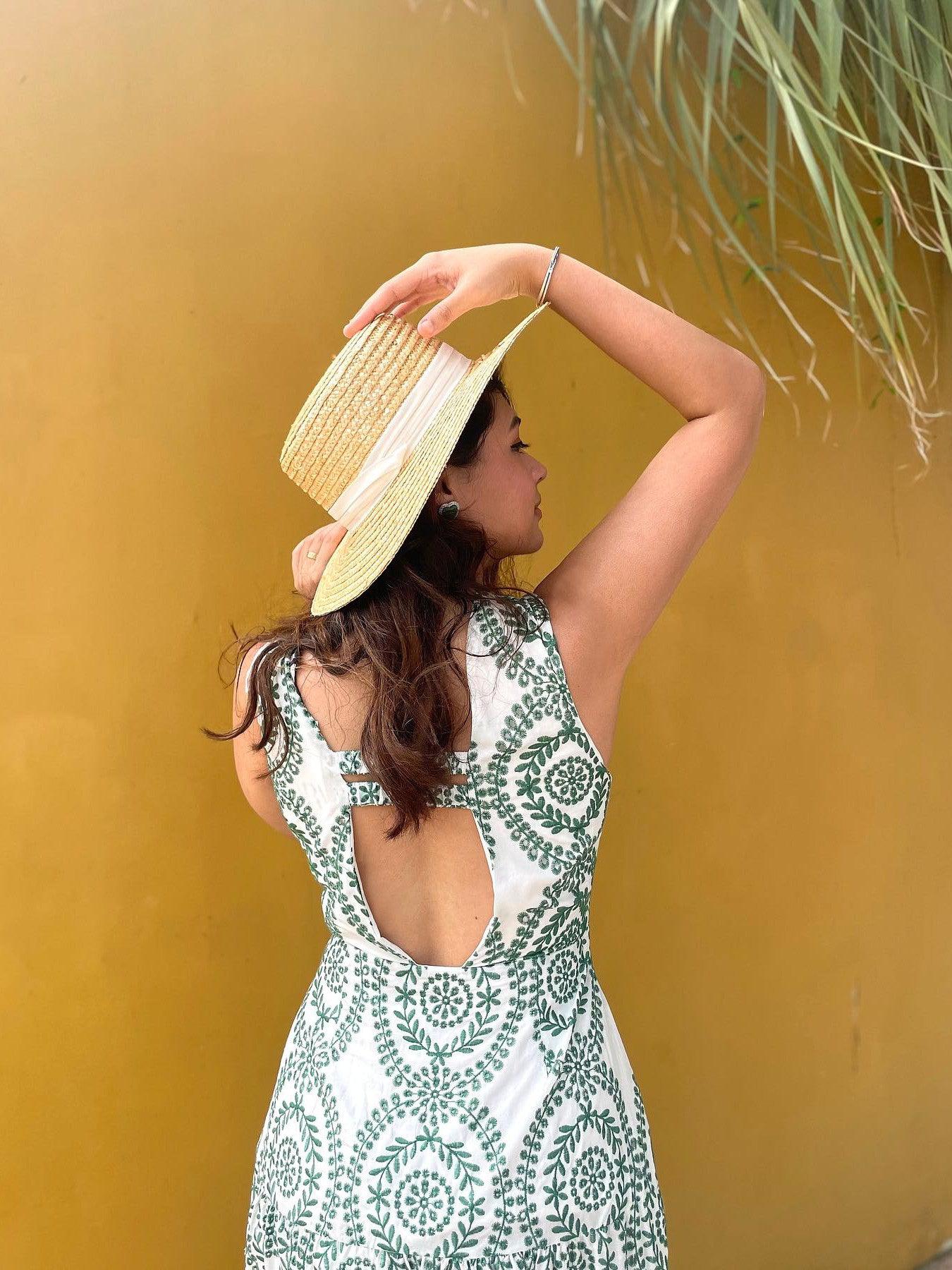 Embroidered Crochet Cutout Knotted Maxi Dress