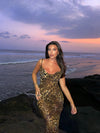 Leopard Print Cowl Neck Spaghetti Strap Maxi Dress