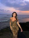 Leopard Print Cowl Neck Spaghetti Strap Maxi Dress