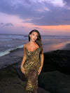 Leopard Print Cowl Neck Spaghetti Strap Maxi Dress