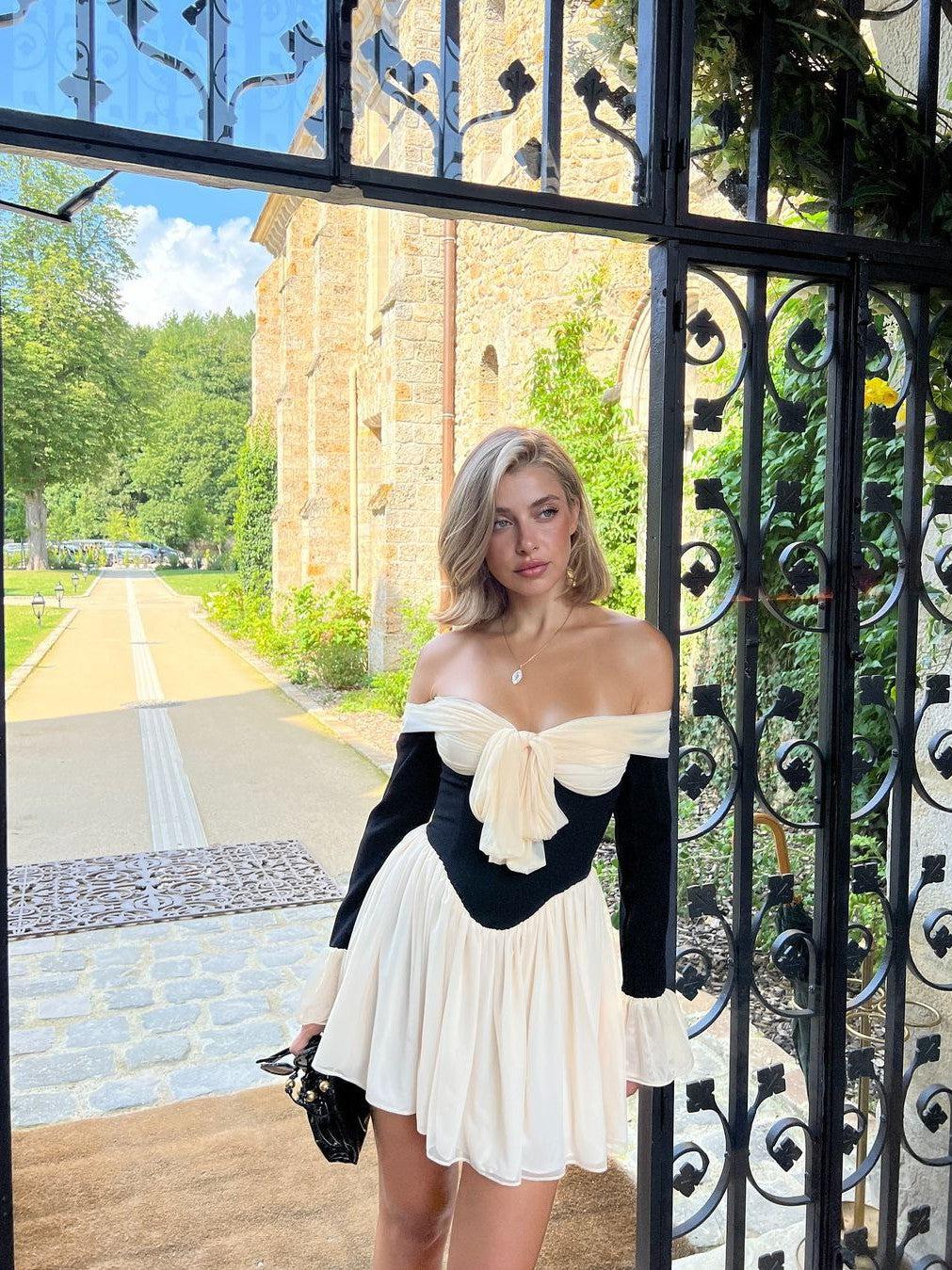 Off Shoulder Bell Sleeve A Line Ruffle Dress