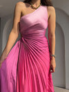 One Shoulder Cutout Sun Pleated Satin Dres