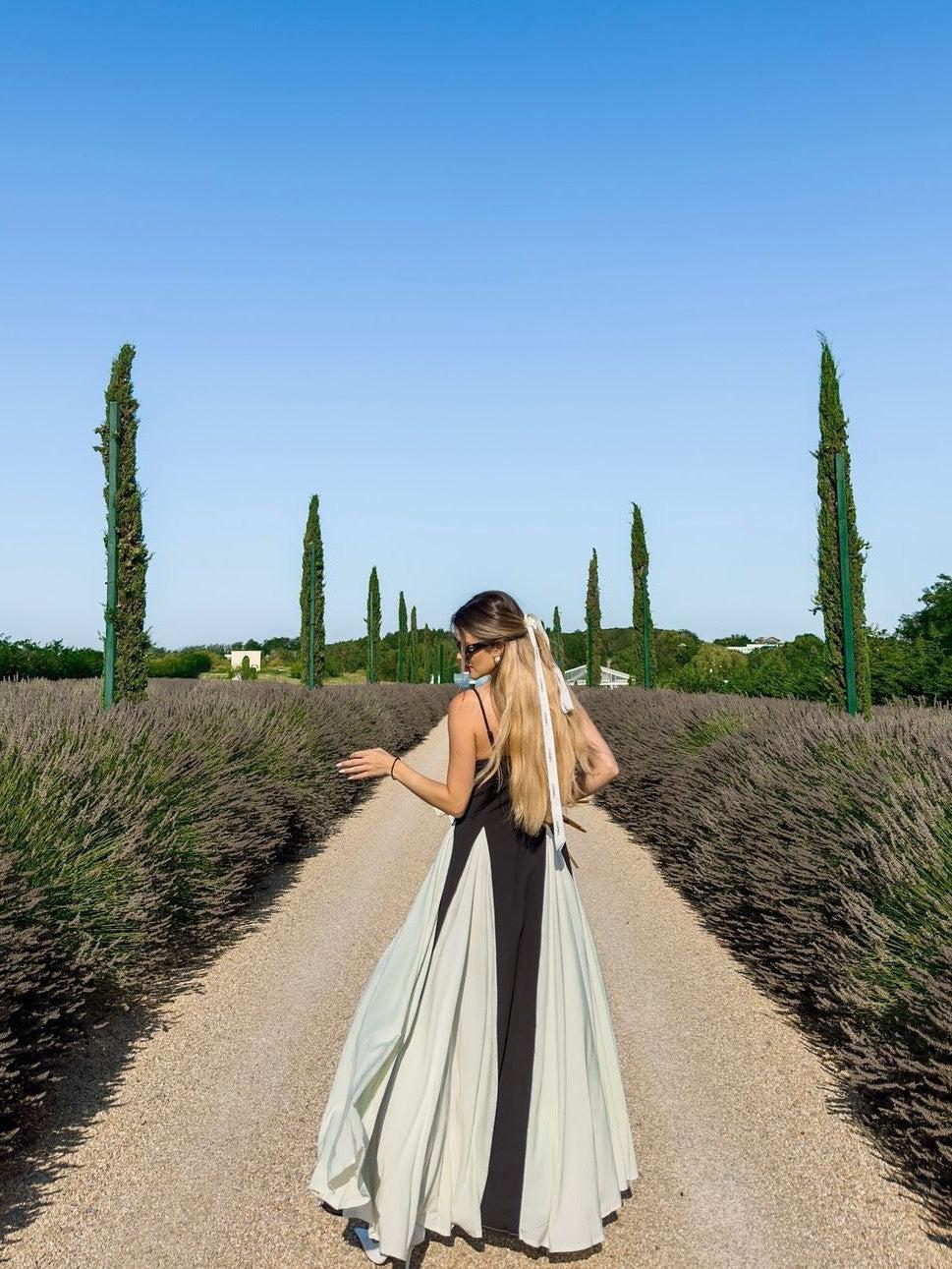 Monochrome Spagetti Strap Evening Maxi Dress