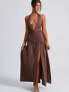 Lamer Halterneck Ruched Slit Maxi Dress