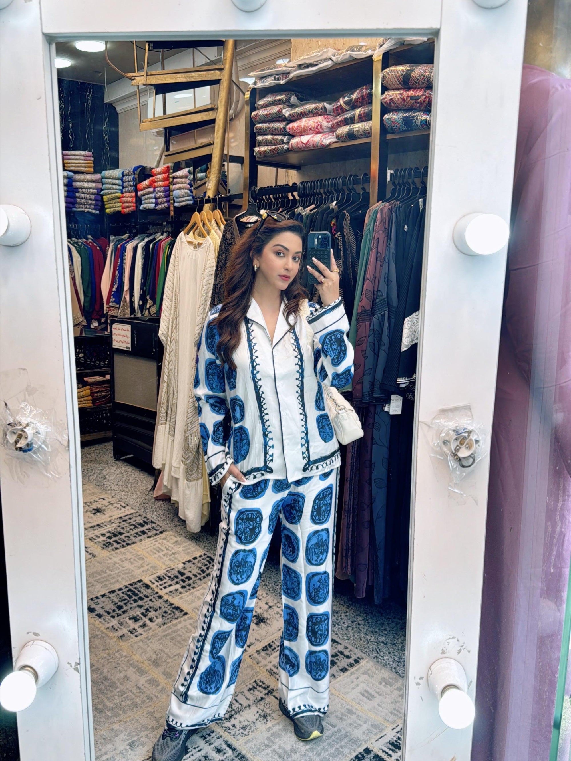 Zarina Abstract Print Shirt and Pant Coord Set