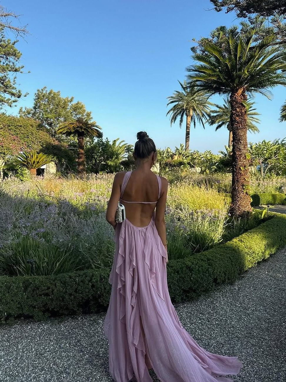 Star Applique Halter Tube Ruffle Slit Maxi Dress