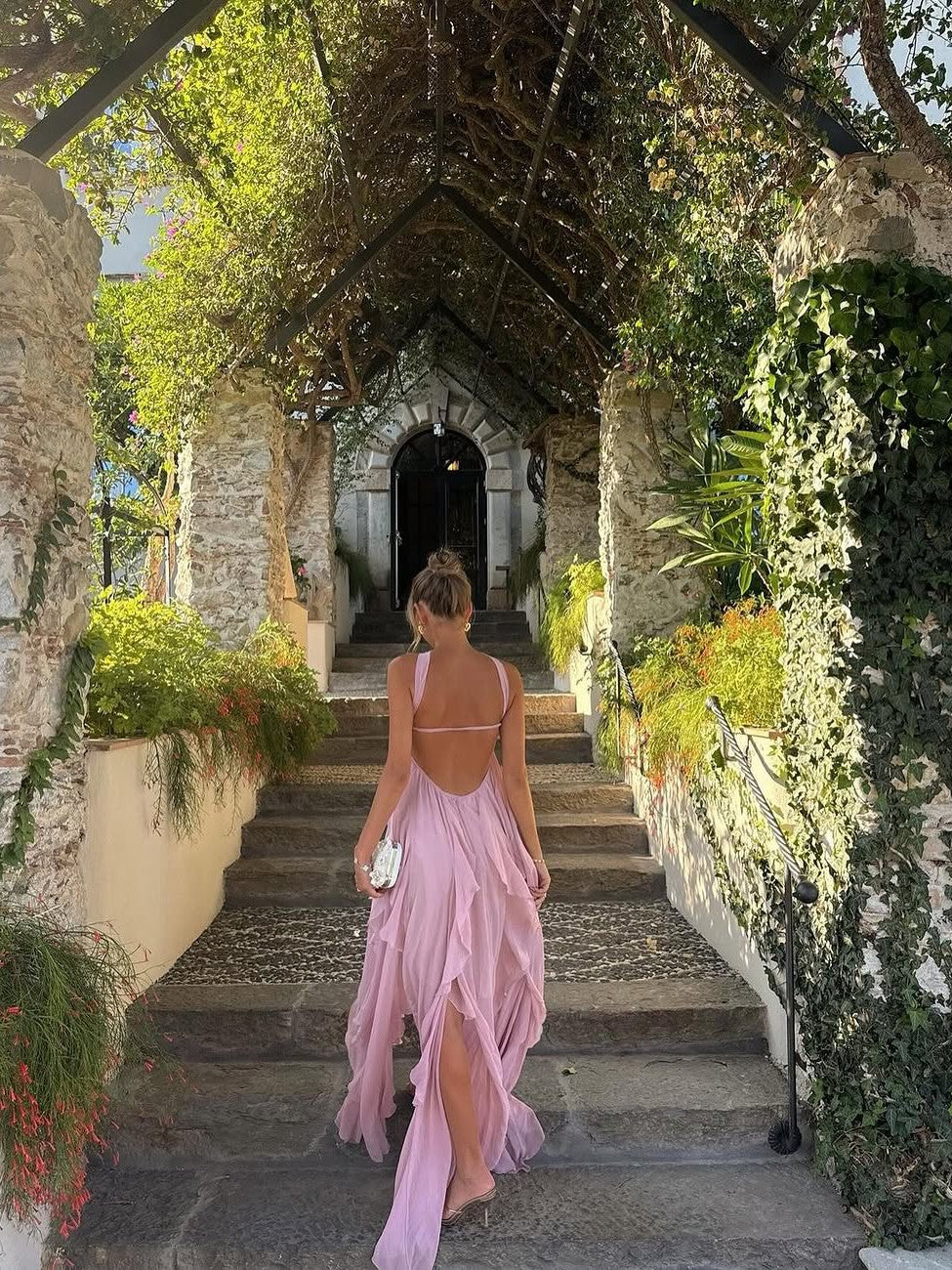 Star Applique Halter Tube Ruffle Slit Maxi Dress