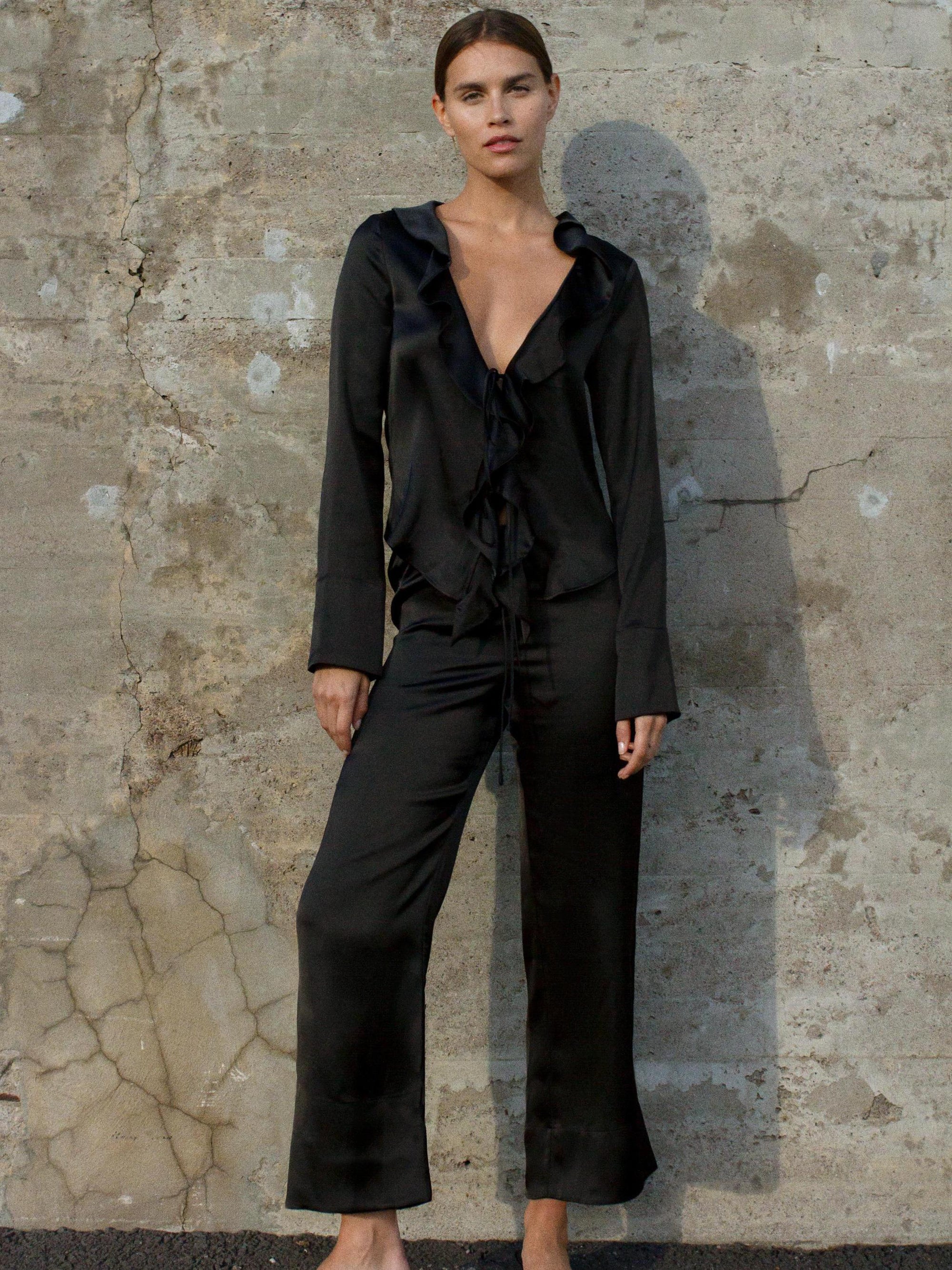 Long Sleeves Ruffle Tied Shirt & Pant Coord Set