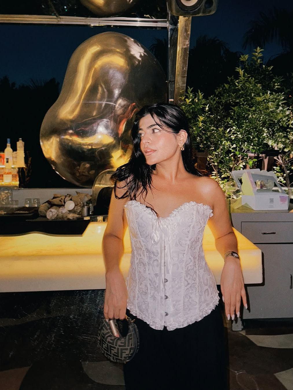 Jacquard Print Lace-up Corset Tube Top