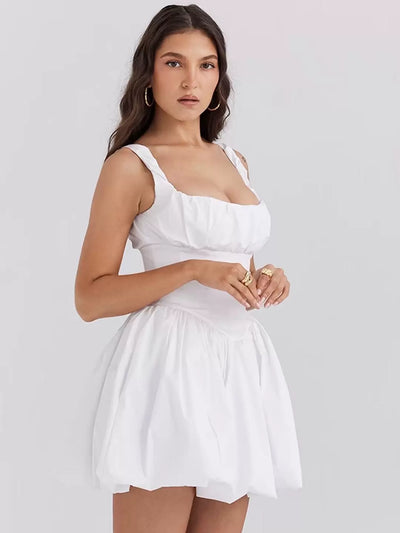 White Ruffle Short Dress