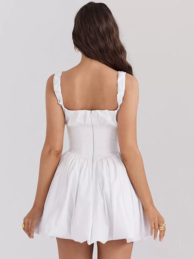 White Ruffle Short Dress