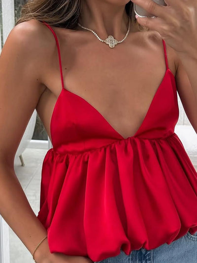 Ruffle Spaghetti Strap V Neck Cami Top