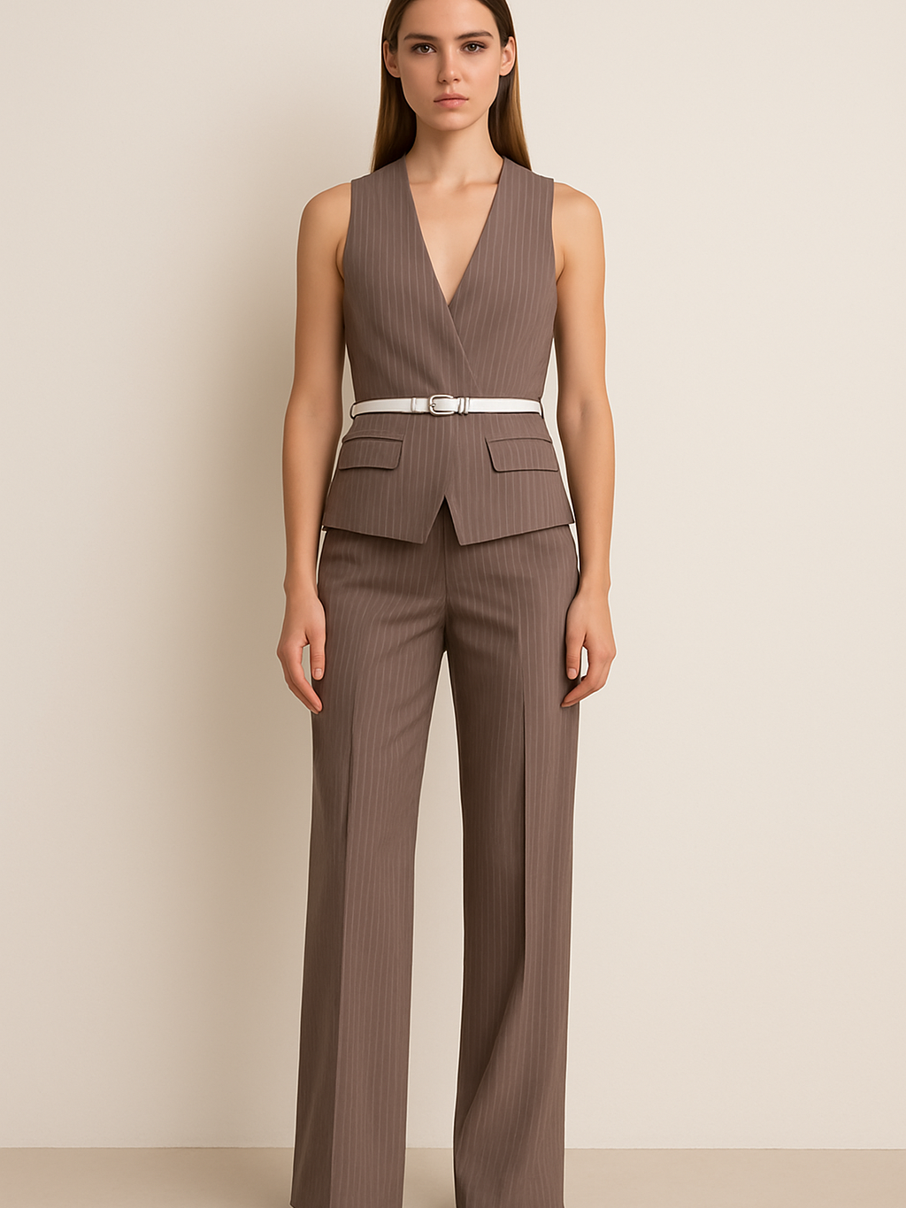 Striped Vest Waist Coat & pants Coord Set with Belt