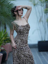 Leopard Print Cowl Neck Spaghetti Strap Maxi Dress