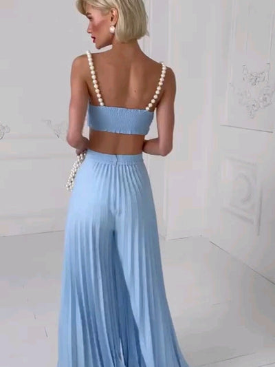 Pearl Koticim Bralette with Cape & Pants 3 Piece Set-Blue