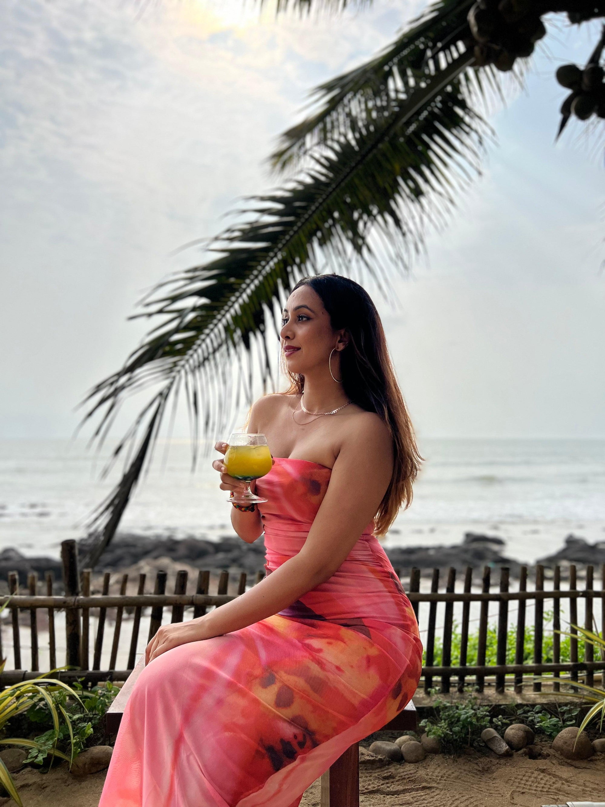 Orange Tie Dye Tulle Tube Dress