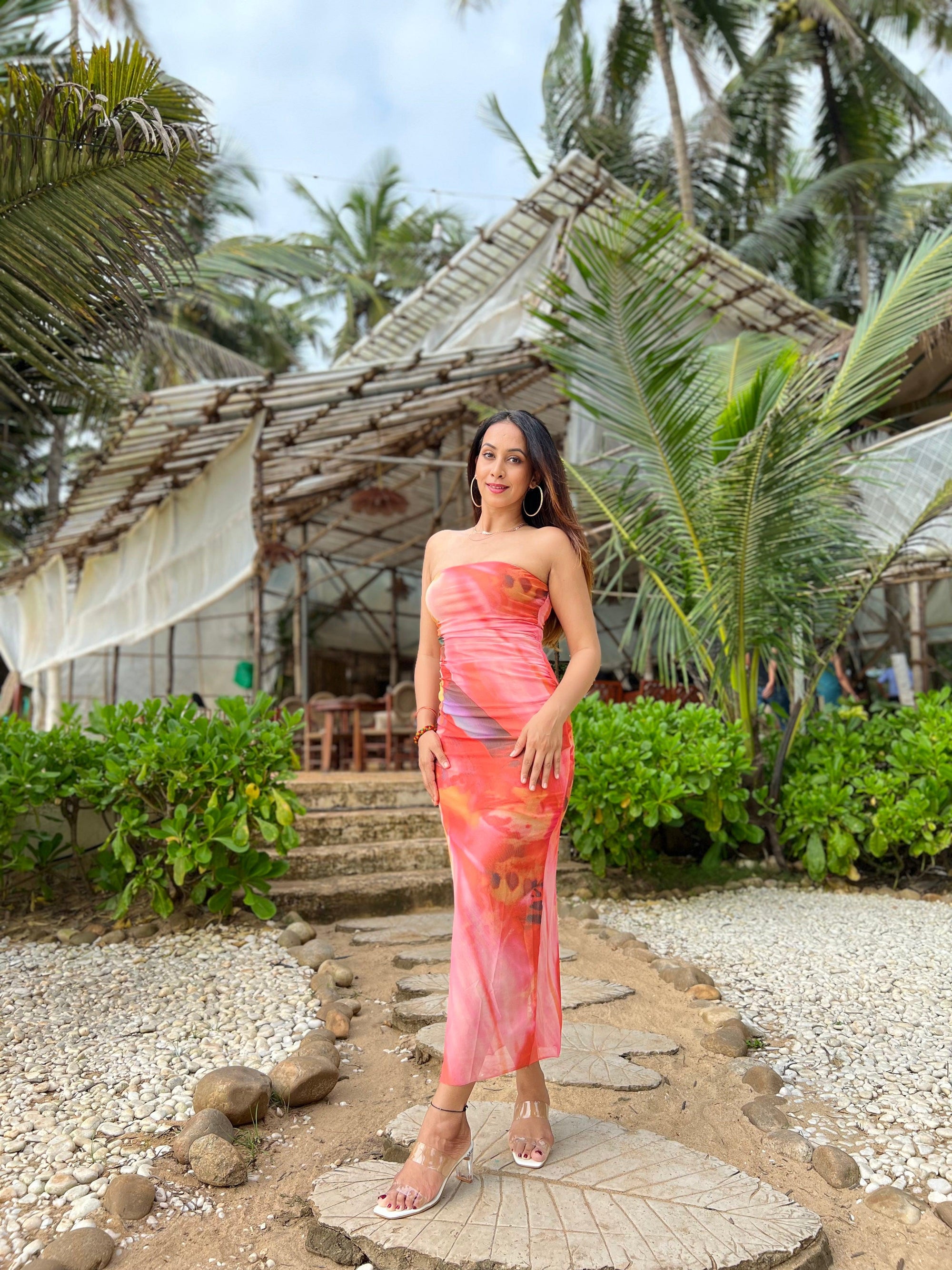 Orange Tie Dye Tulle Tube Dress