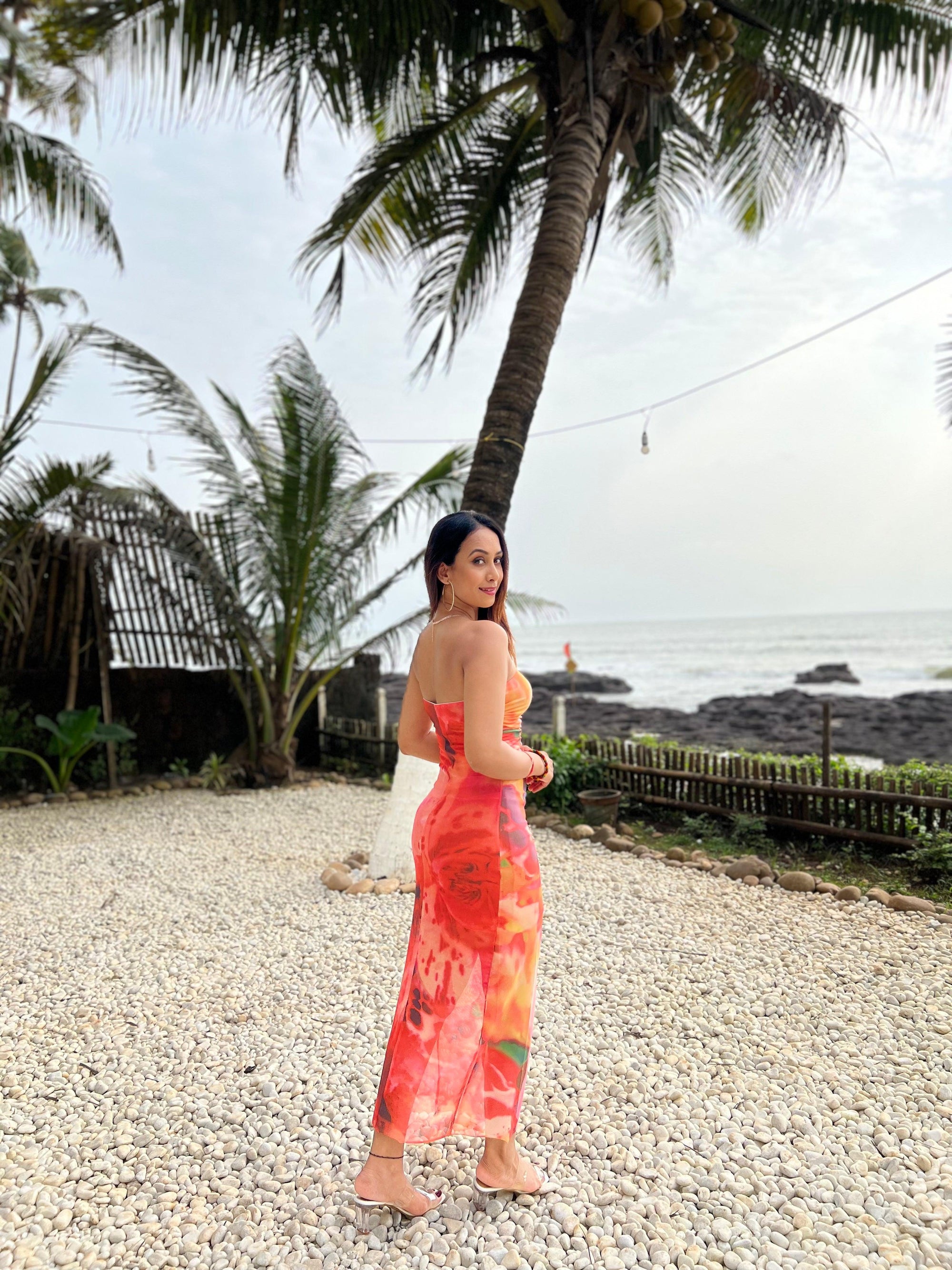 Orange Tie Dye Tulle Tube Dress