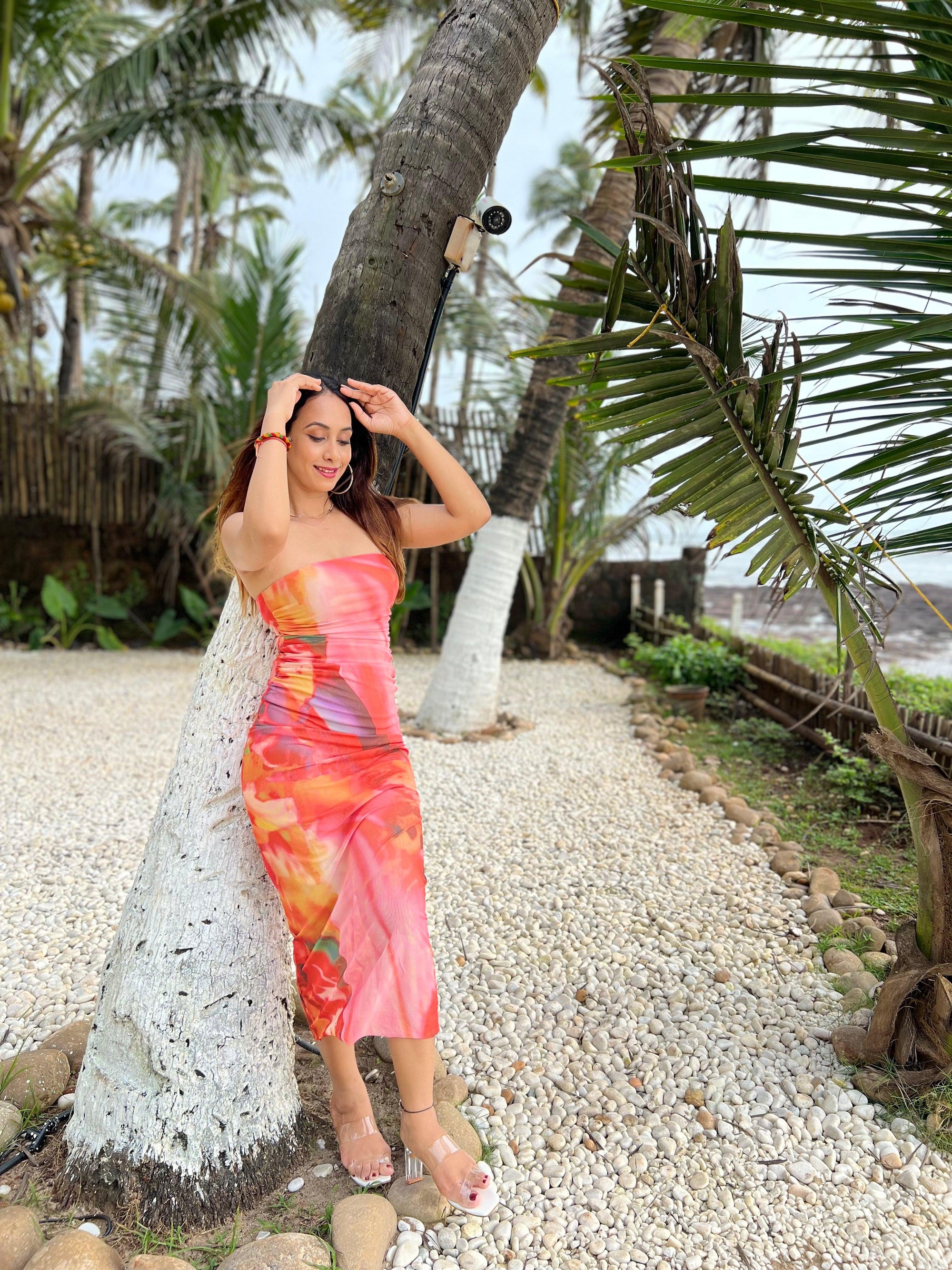 Orange Tie Dye Tulle Tube Dress