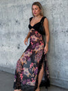 Hollow Out V Neck Lace Floral Print Dress