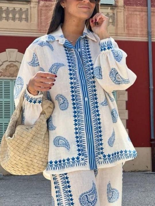 Summer Paisley Print Shirt & Pants Coord Set