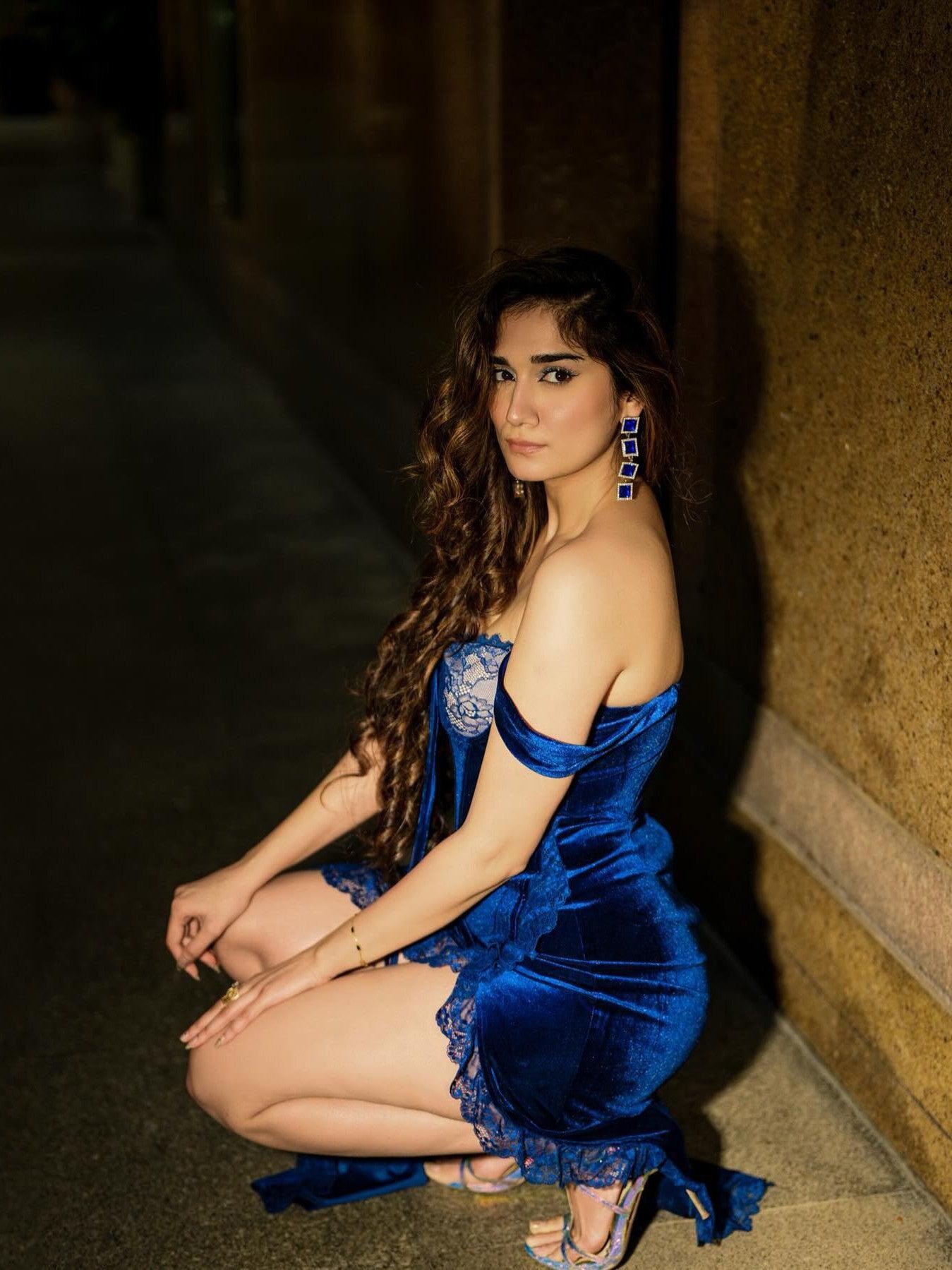 Velvet Lace Corset Lace Split Maxi Dress