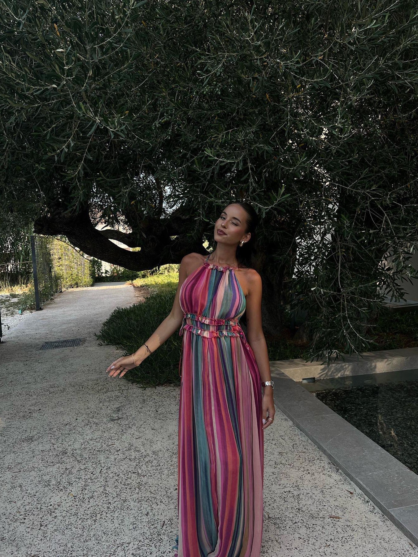 Tie Dye Print Halter Neck Maxi Dress