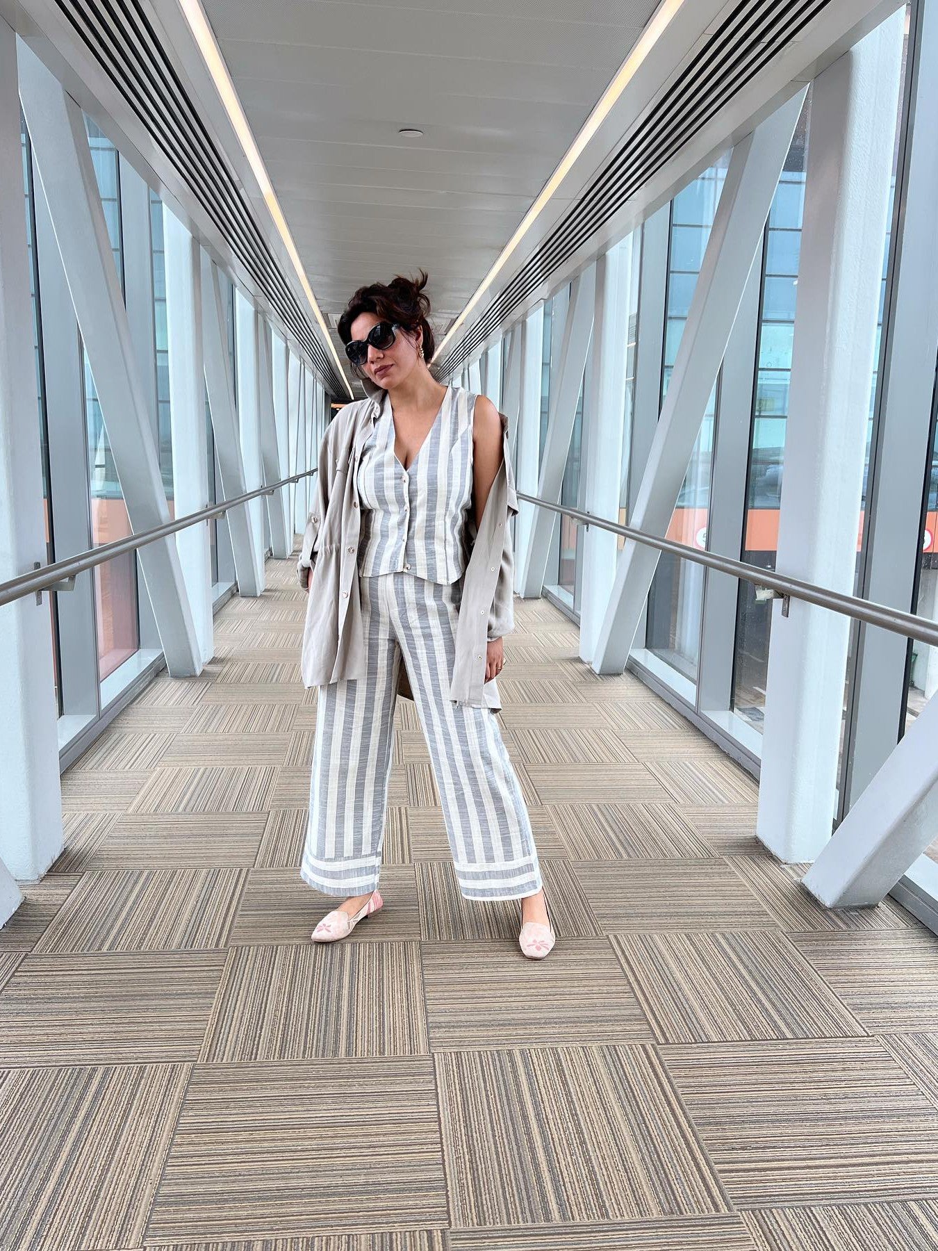 Striped Linen Waist Coat Vest & Pants Coord Set